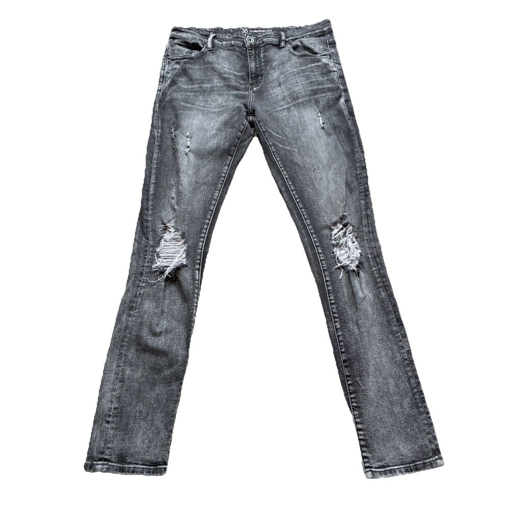 Crysp Denim Sz 36 Black Moto Distressed Denim Jeans Thrashed Stretch Skinny